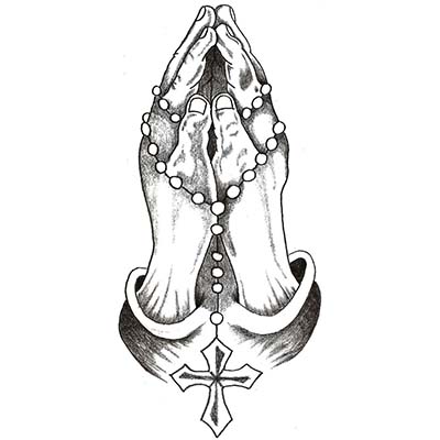 Religious praying hands with rosary and cross designs Fake Temporary Water Transfer Tattoo Stickers NO.10588